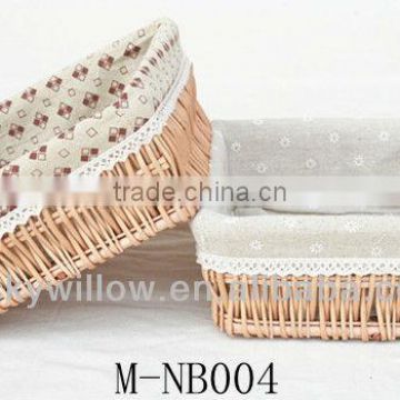 Wicker storage basket with liner& willow food / bread basket