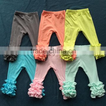 QL-387 different soild color kids ruffle pants icing baby leggings 2016