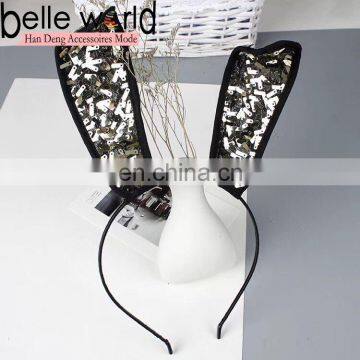 Sexy Bar Party Rabbit Ear Hairband Black Paillette Rabbit Ear Headbands for Sexy Lady