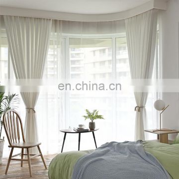 Plain Linen Fabric Ready Made White Sheer Bedroom Curtain