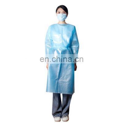Wholesale AAMI Level 2 Non Woven Pp Pe Gowns Blue Yellow non sterile Full Back Knit Elastic Cuff  Disposable Isolation Gown