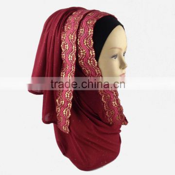 Fashion 160*70cm women glitter lace muslim long scarf with Rhinestones