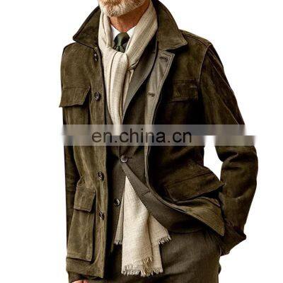 Clothing wholesale custom new fashion loose men's solid color lapel cardigan jacket long sleeve outdoor jacket