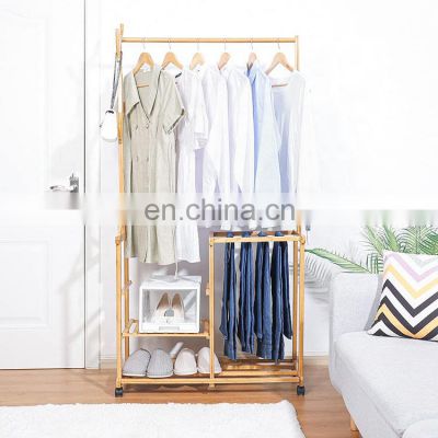 Bamboo Hanging Clothes Rack With Hooks And Wheels Bamboo Clothes Rack For Store Bedroom Living Room