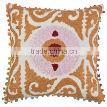 Embroidered Pillows Uzbekistan Suzani Cushion Cover Decorative Throw Pillow Case Boho Pom Pom Indian Outdoor Cushions