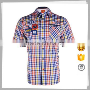 Professional manufacture new model Custom Men's cotton short sleeve plaid shirt