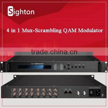 4 in 1 mux-scrambling QAM Modulator with 16 ASI input, 4 ASI input, 8 DVB-S2 input and 6 DVB-S2 tuner+4 ASI input