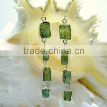 Green Kyanite Multi Stone Rough Gemstone Earrings, 925 Solid Sterling Silver Earrings, Dangle Designer Raw Earrings