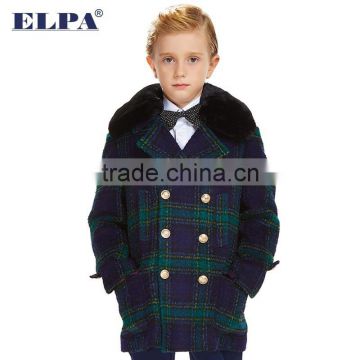 ELPA 2016 Kid's coats latest design plaid Luxury wool coat for winter