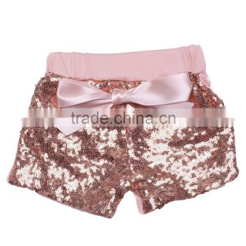2016 Hot sale sequin shorts wholesale kid sequin shorts with elastic and bow