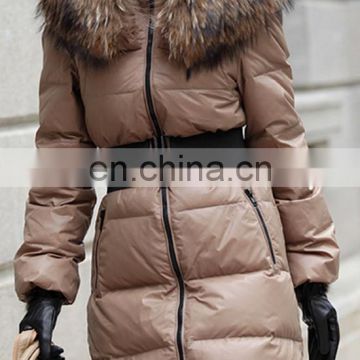 New Arrival Ladies Luxury Winter Long Down Feather Coat With Big Fur Collar
