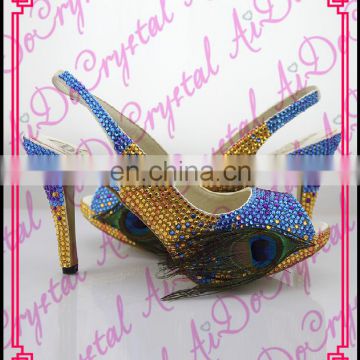 Aidocrystal handmade sea blue with side fish decorations slingback peep toe ladies' high heel shoes