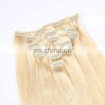 Color 613 blonde human hair clip in hair extensions
