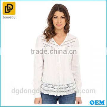 Wholesale Cotton Women Blouse Long Sleeve Casual White Lady Blouse