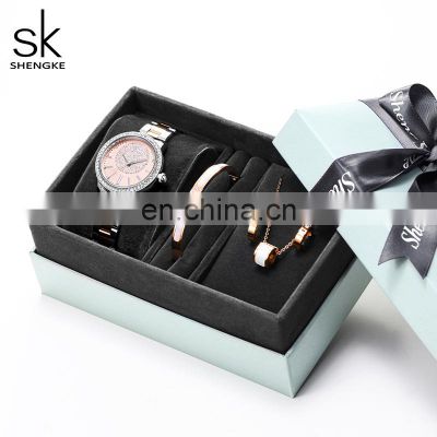 SHENGKE Luxury Ladies Watch Set For Mother Girlfriend Gift SK Watch Gift Box Rose Gold Necklace Earring Bracelet Set