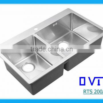 double bowl stainless steel sink with drainboard RTS 200A-2