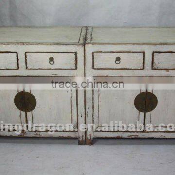 chinese antique furniture pine wood Shanxi white two drawer two door cabinet
