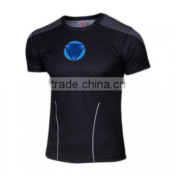 Polyester Spandex Short Sleeves Red Compression Shirt / Rash Guard with Iron Man design