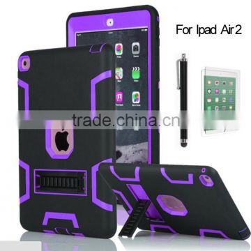 For iPad air 2 Shockproof rugged rubber case with kickstand