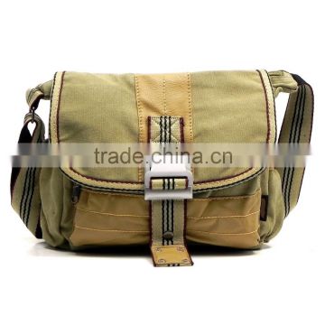 Vintage Leather Canvas College Student Shoulder Bag Trendy Messenger Bag