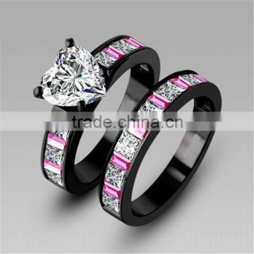 Glitter Big Heart Zircon Stone Main Stone Mixed Colors Micro Pave Setting Double Band Rings For Couples
