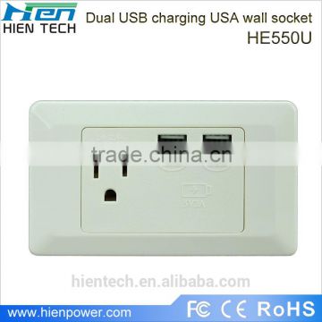 AC usb wall outlet/ usb power outlet/white color wall plug with 2 usb port