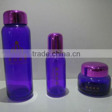 Blue cylinder cosmetic glass jar