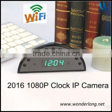 2016 The Smallest full hd1080P night vision alarm wifi clock radio hidden camera table clock spy multi-function clock camera
