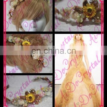 Aidocrystal sunflower yellow crown hair wreath handmade wedding flower headpiece for girls