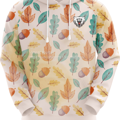 Customized Sublimation Hoodie with Many Leaves Pattern