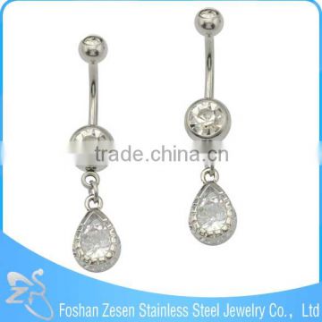 BR01792 free samples double gems hanging teardrop zircon belly navel button jewelry