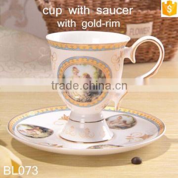 europe style with gold-rim bone china cup with saucer