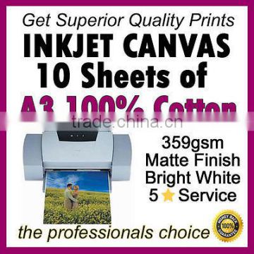 10 sheets A3 Printing 100% Cotton Inkjet Canvas (Real Canvas not paper) 359gsm                        
                                                Quality Choice