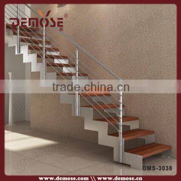 indoor straight timber staircase design for villa
