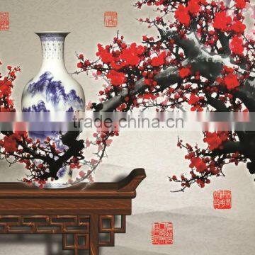 plum flower blooming chinese writing for wall panel wallpaper murals