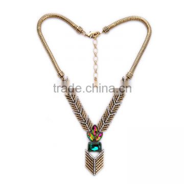 Cheap Wholesale Jewelry 2016 Latest Design Vintage Green Stone Pendant Necklace