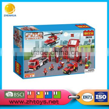 Cheap kid building blocks toys fire station with airplane and lorry 827PCS