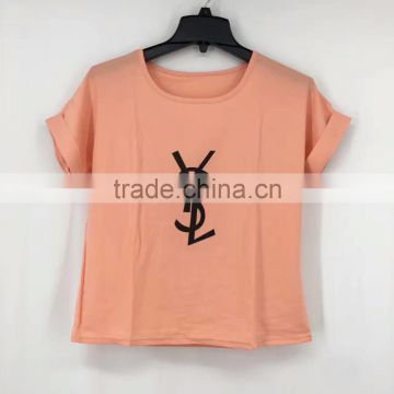 women leftover stock factory drectly sell orange print chiffon t-shirt