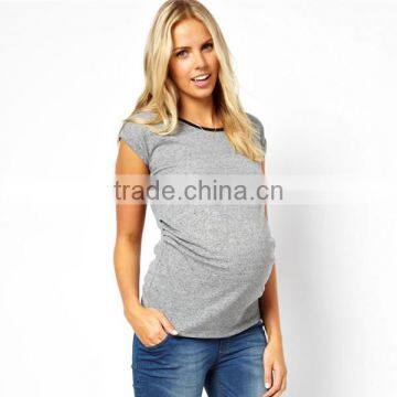 wholesale blank maternity t shirts with leather look trim