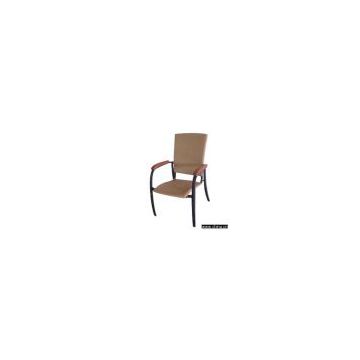 Aluminum-Rattan Chair with Wood Arm