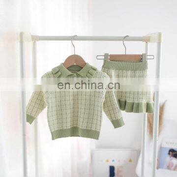 2020 autumn plaid sweater + skirt knit set 2pcs clothes sets