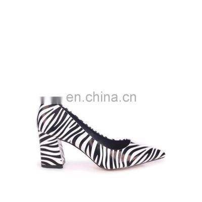 Zebra Color Design Pointed Toe Block Heels Pumps Sandals Shoes Ladies Beautiful Black and White Women Spike Heels D'orsay Pumps