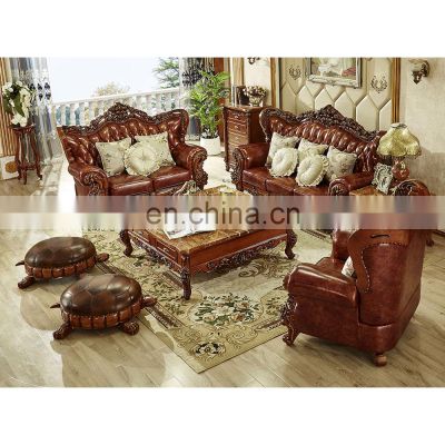 European Italian style luxury wooden genuine leather living room sofa set furniture