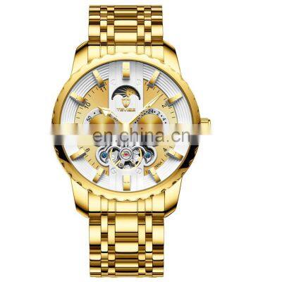 TEVISE T856A Men Business Stainless Steel Moon Phase Mechanical Watch Analog 24 Hours Display Automatic Watches