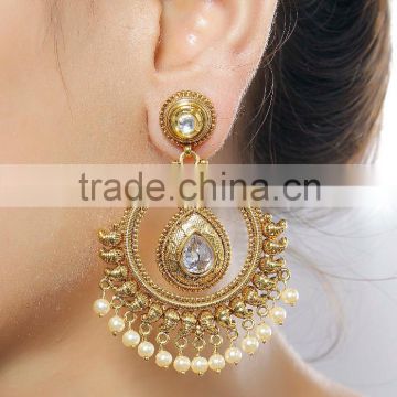 Indian Gold Plated Traditional Stylish Earrings With Pearl