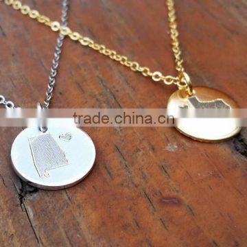 Pesonalized engrave state disc pendent necklace