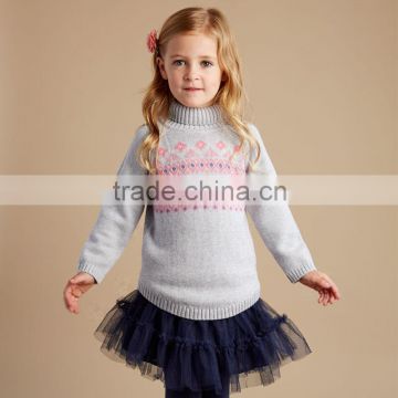 DK0030 dave bella 2015 autumn girls boutique sweater children's clothes girls jacquard sweater children's fashionable sweater