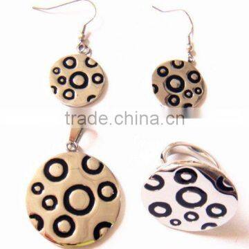 set008 hot sale high quality stainless steel enamel ring,earring,pendant jewelry set