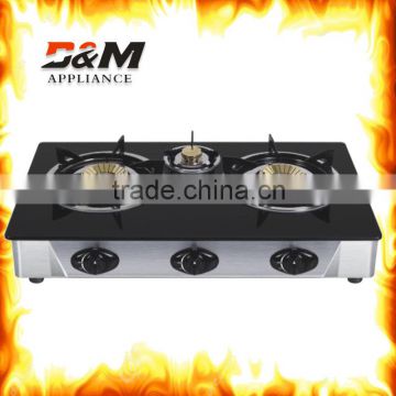 New design 3 burner gas stove,India burner gas stove glass top
