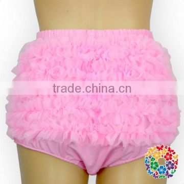 Wholesale Baby Summer Clothes Plain Pink Chiffon Ruffle Bloomers Diaper Cover Cotton Baby Bloomers